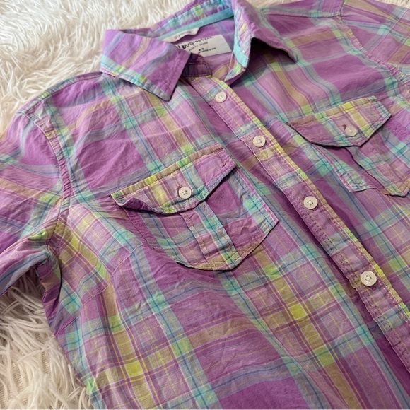 Aeropostale Signature Eighty-Seven Women’s Medium Plaid Button Down Shirt Purple - Picture 11 of 13